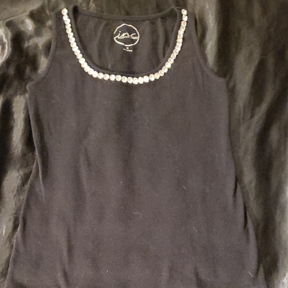 INC International Concepts Black Tank with Beaded Neckline